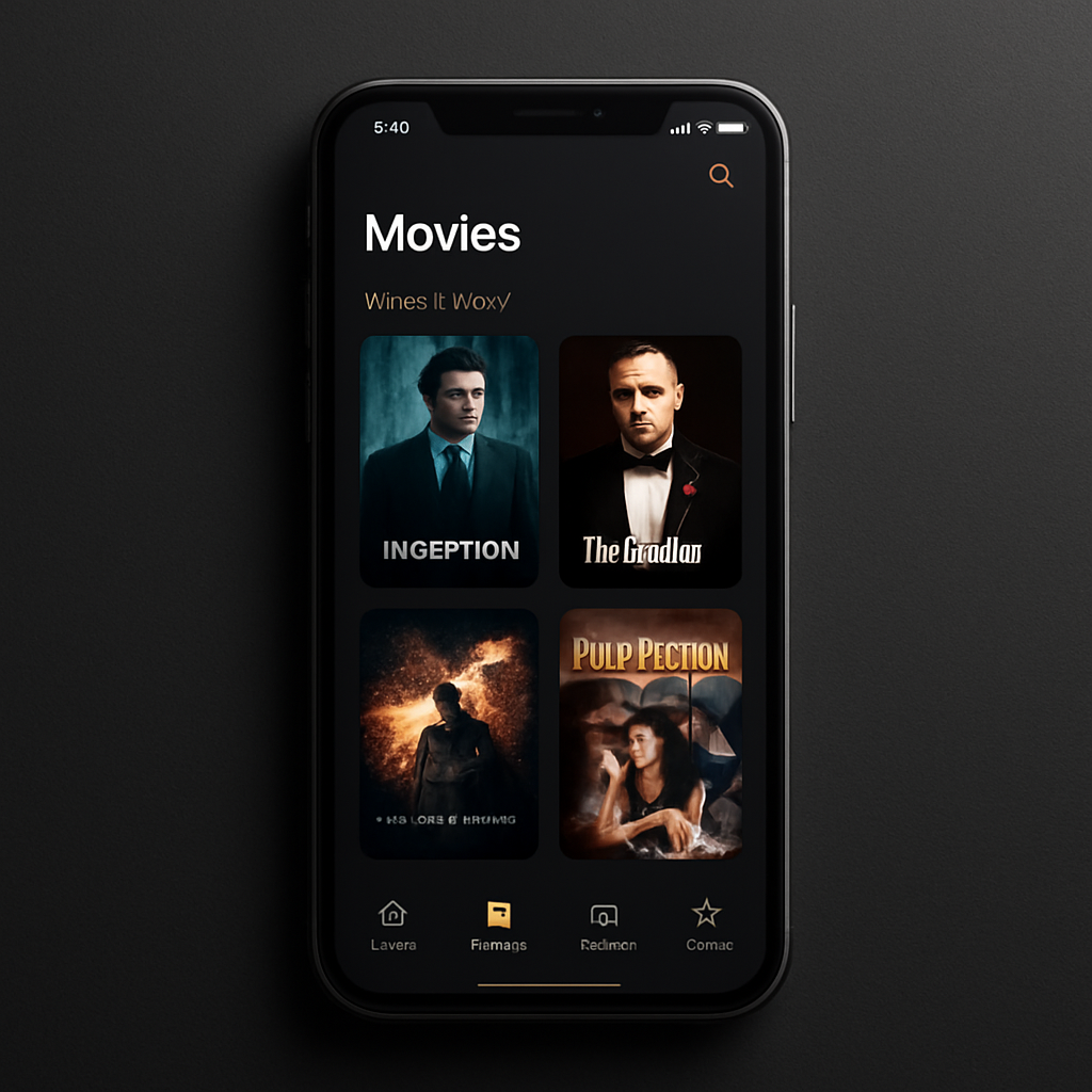 MoviaQuill app interface showing a media library on iPhone